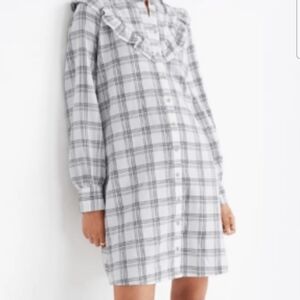 Madewell Gray Plaid Long Sleeve Dress
